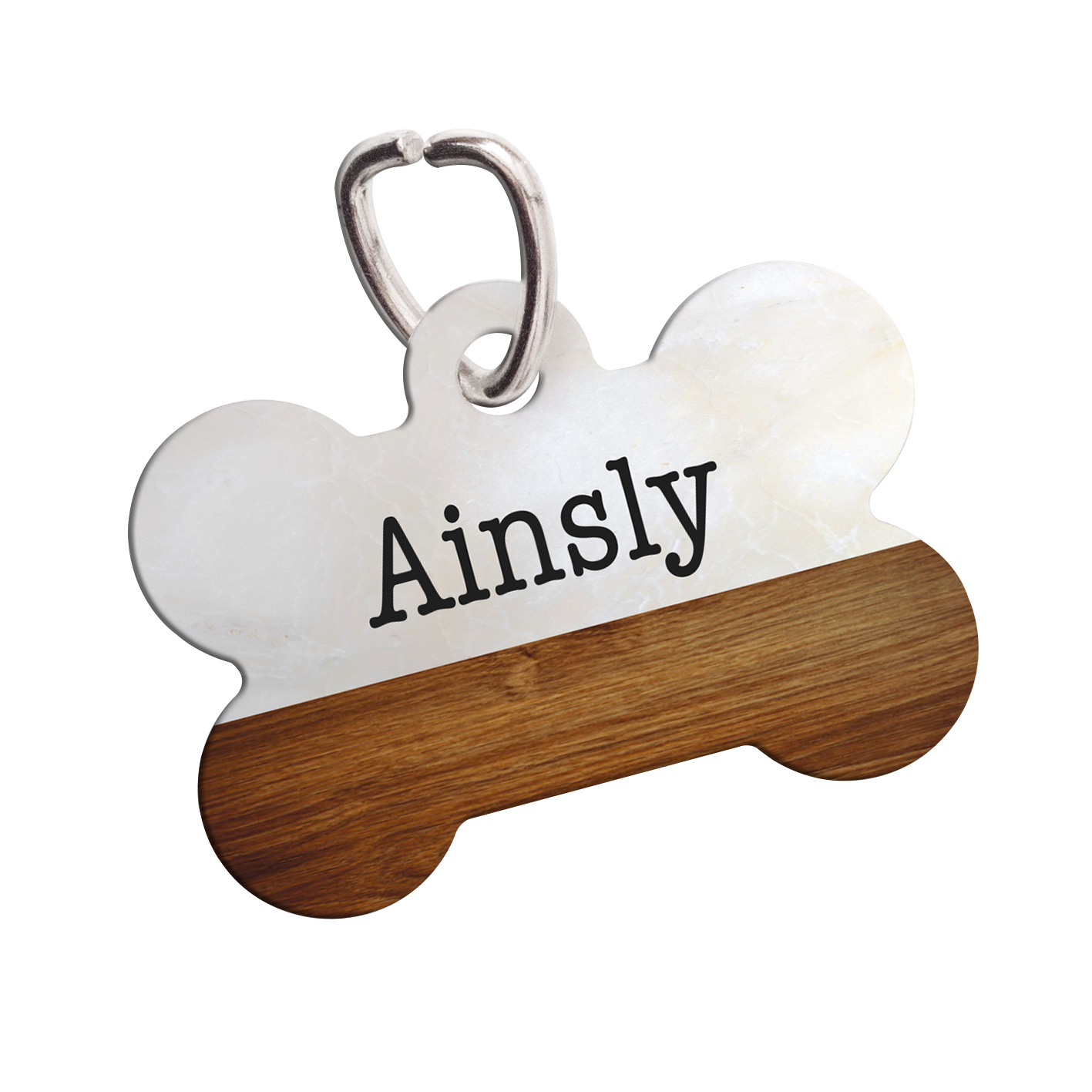 Personalised Pet ID Tag-Boho Dark Wood and White