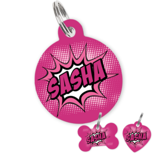 Personalised Pet ID Tag-Comic Pink