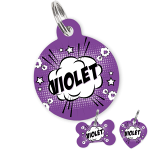Personalised Pet ID Tag-Comic Purple